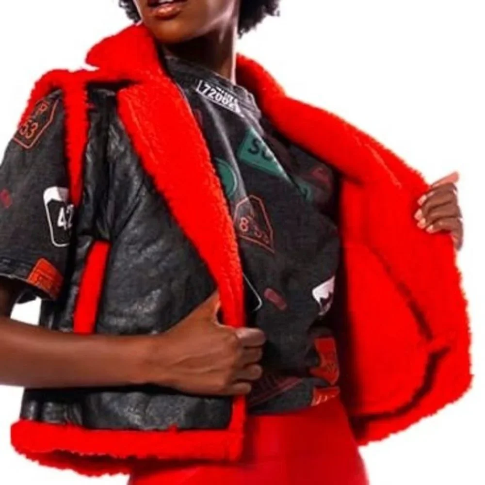Miz Red Teddy: Soft Faux Fur Sherpa Lined Vegan Leather Vest LARGE - Picture 8 of 14